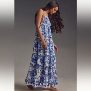 New No Tags.  Anthropologie Farm Rio Flowerful Birds Maxi Dress